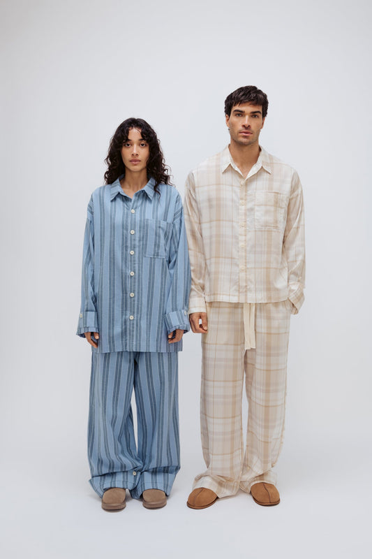 Image of Sleepwear & Loungewear. Product name - Long Sleep Pant Flannel Daybreak Stripe in Daybreak Stripe colour by brand - NUNE