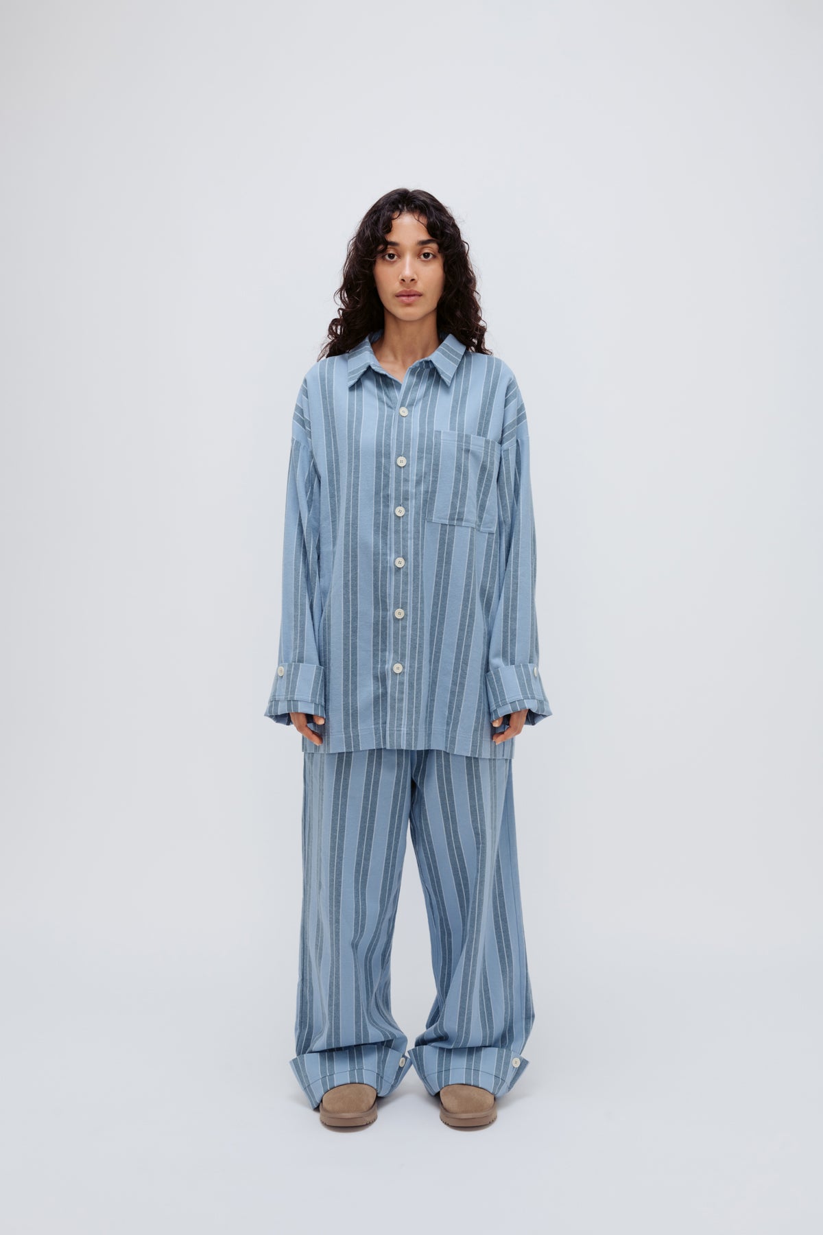 NUNE Long Sleeve Sleep Shirt Flannel (Oat Check)