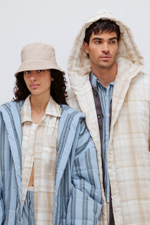 Image of Sleepwear & Loungewear. Product name - Doona Robe Short Daybreak Stripe in Daybreak Stripe colour by brand - NUNE
