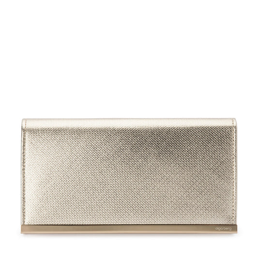 Olga Berg MADDIE Metallic Embossed Foldover Clutch (Gold)