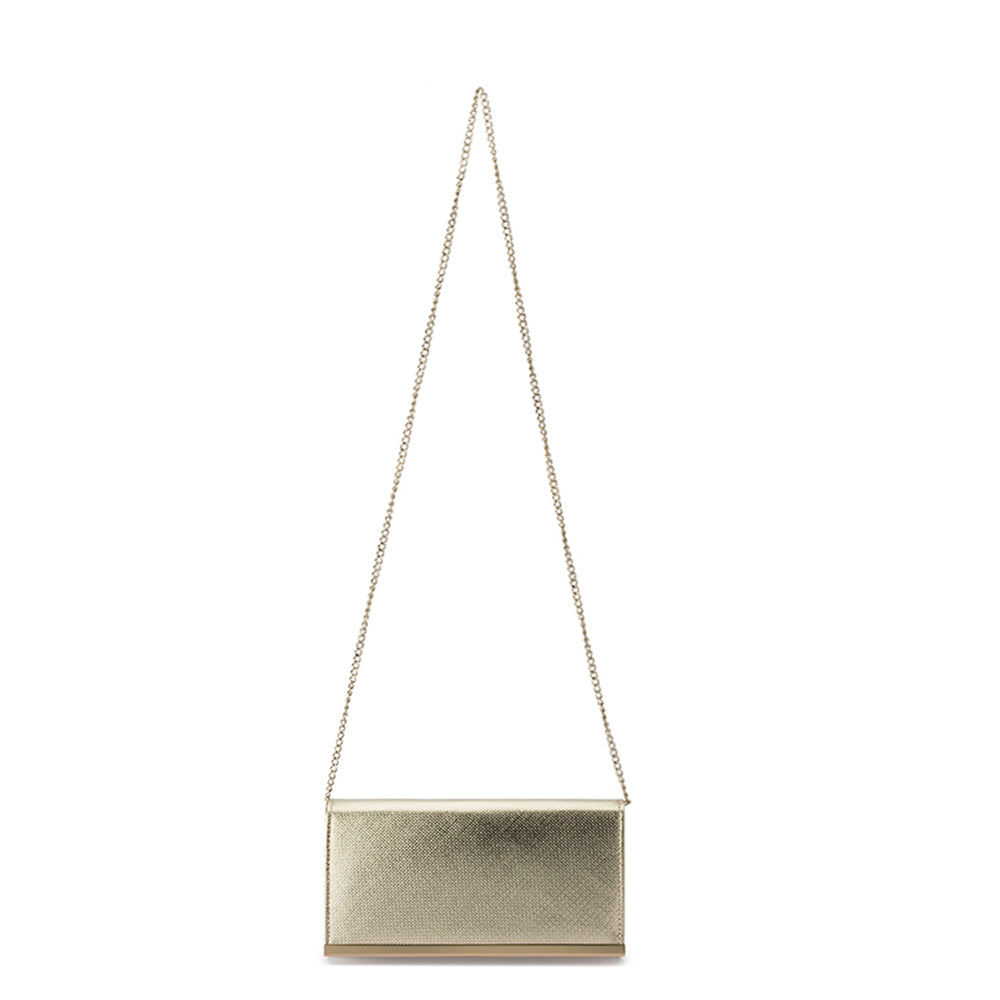 Olga Berg MADDIE Metallic Embossed Foldover Clutch (Gold)