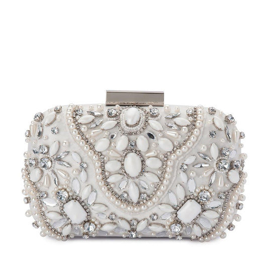 Olga Berg CLARISE Jewelled Clutch (White)