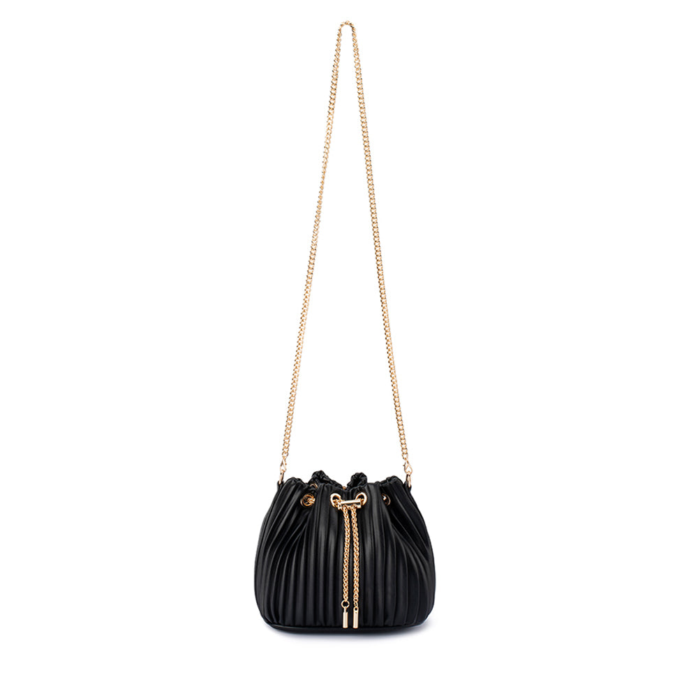 Olga Berg REMI Pleated Drawstring Bag (Black)
