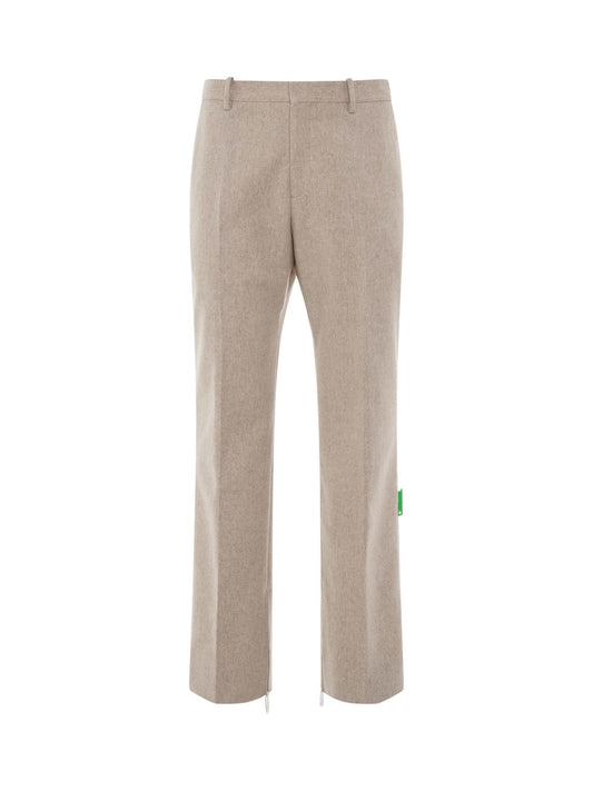 Image of a model wearing Pants. Productname: Tag Wool Slim Zip Pant in White colour by brand - OFF-WHITE