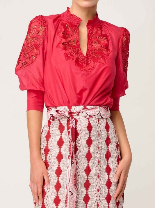Image of Blouses. Productname: ONCE WAS OLEANDER BLOUSE in Ruby colour by brand - Once Was