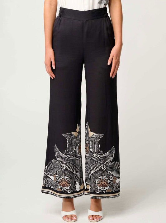 Image of a model wearing Pants. Productname: ONCE WAS WILLOW PANT in Onyx Cassablanca colour by brand - Once Was