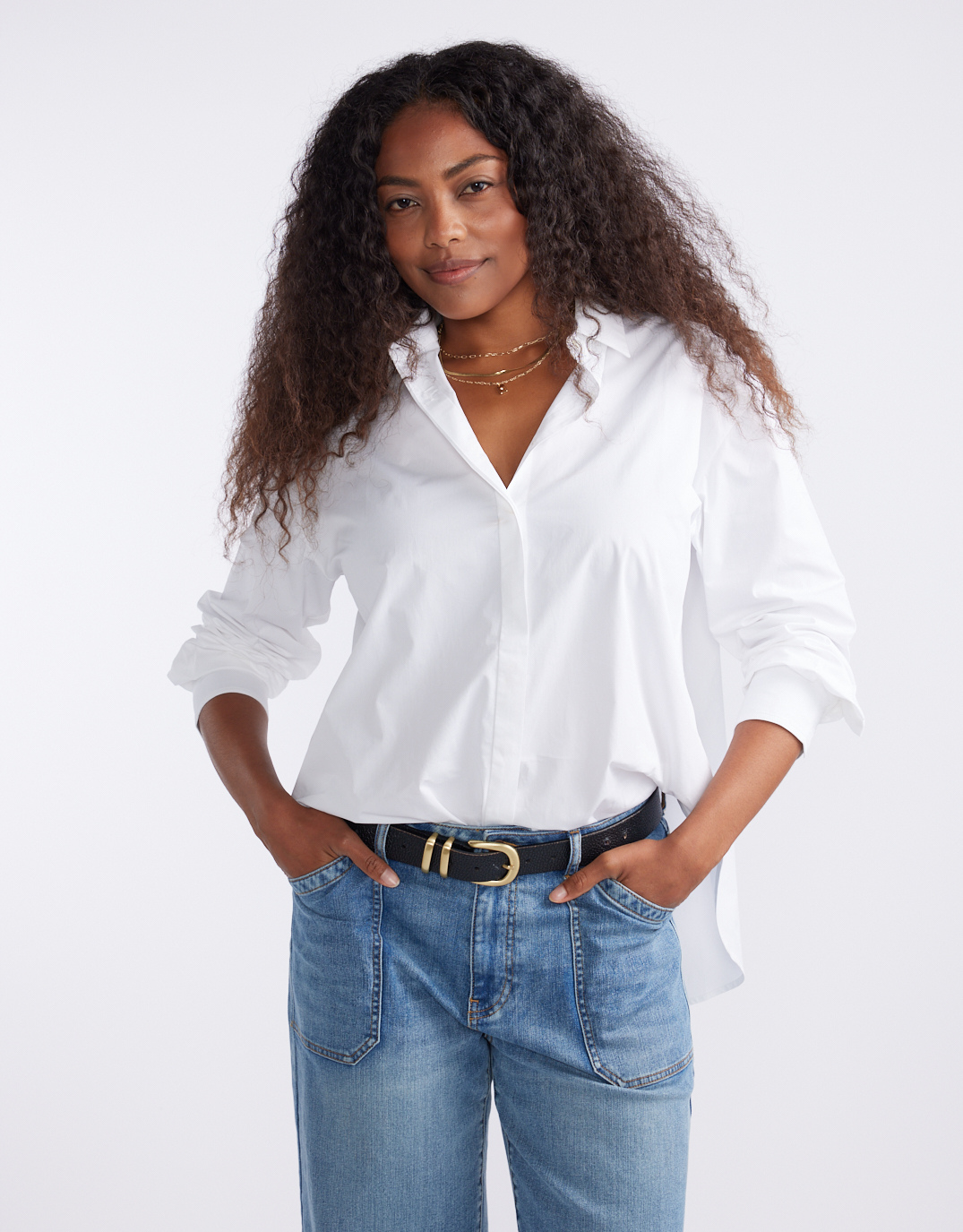 Image of a model wearing Tops. Productname: Carter Shirt - in White colour by brand - White & Co.