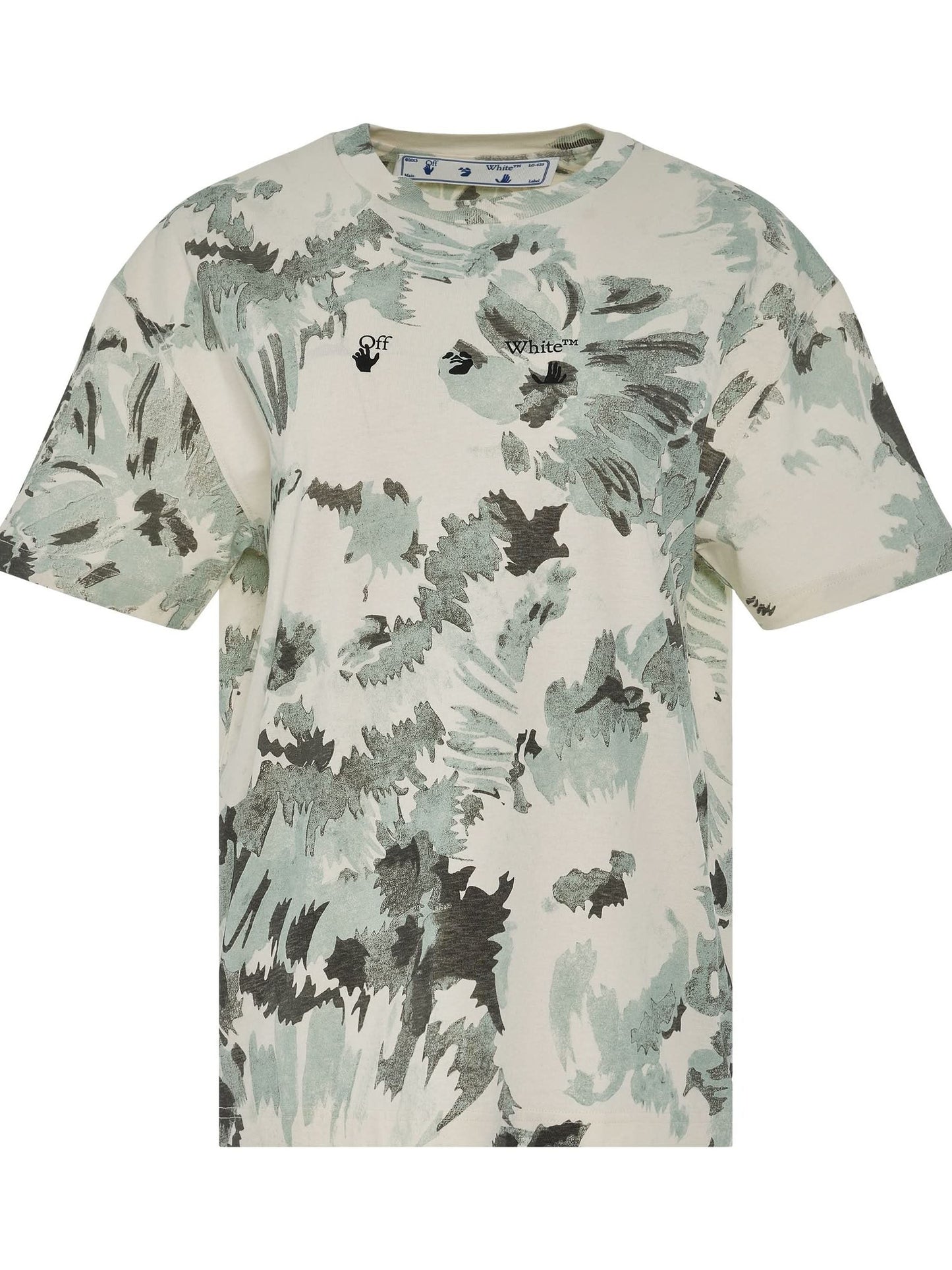 Image of a model wearing Tops. Productname: OFF-WHITE Floral Swimming Logo Regular T-Shirt in MULTICOLOR colour by brand - OFF-WHITE