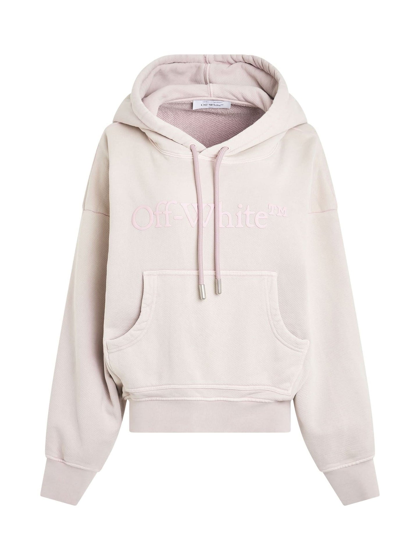 Image of a model wearing Outerwear. Productname: OFF-WHITE Laundry Logo Casual Hoodie in PURPLE colour by brand - OFF-WHITE