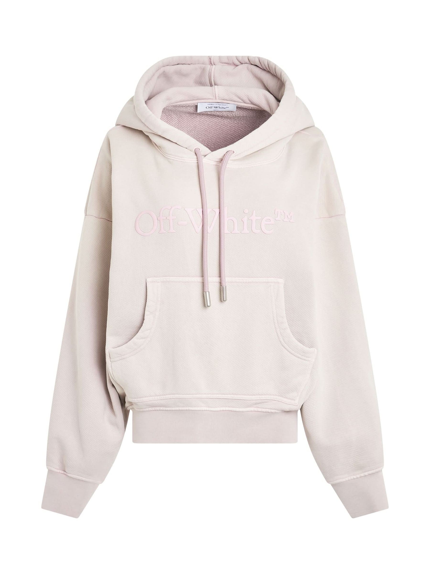 Image of a model wearing Outerwear. Productname: OFF-WHITE Laundry Logo Casual Hoodie in PURPLE colour by brand - OFF-WHITE