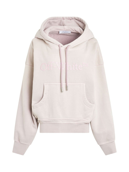 Image of a model wearing Outerwear. Productname: OFF-WHITE Laundry Logo Casual Hoodie in PURPLE colour by brand - OFF-WHITE