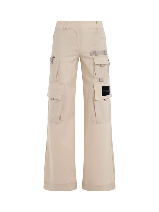 Image of a model wearing Pants. Productname: OFF-WHITE Toybox Dry Multipacket N-Arrow Pants in BROWN colour by brand - OFF-WHITE