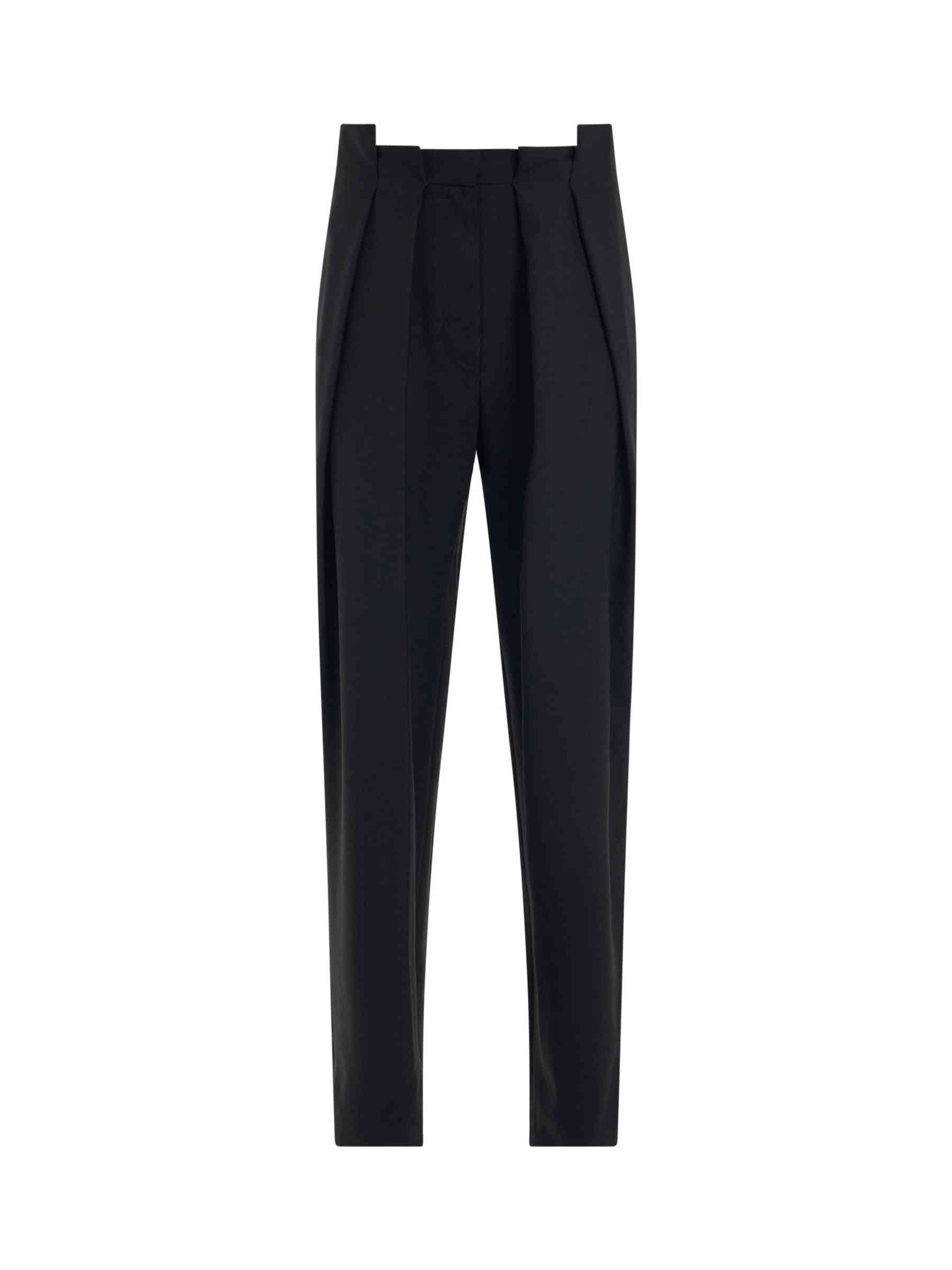 Image of a model wearing Pants. Productname: OFF-WHITE Ablohland Wool Paperbag Pants in BLACK colour by brand - OFF-WHITE