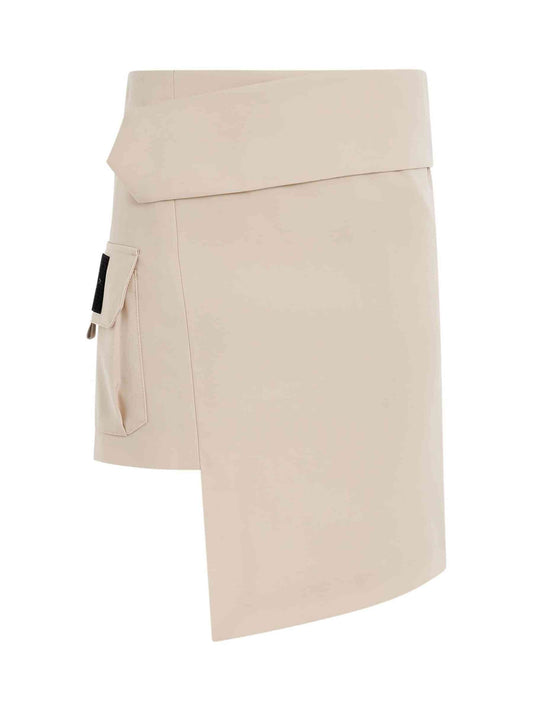 Image of a model wearing Skirts. Productname: OFF-WHITE Toybox Dry Wool Pocket Skirt in BROWN colour by brand - OFF-WHITE