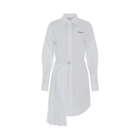 Image of Dresses. Productname: OFF-WHITE Diagonal Plisse Shirt Dress in WHITE colour by brand - OFF-WHITE