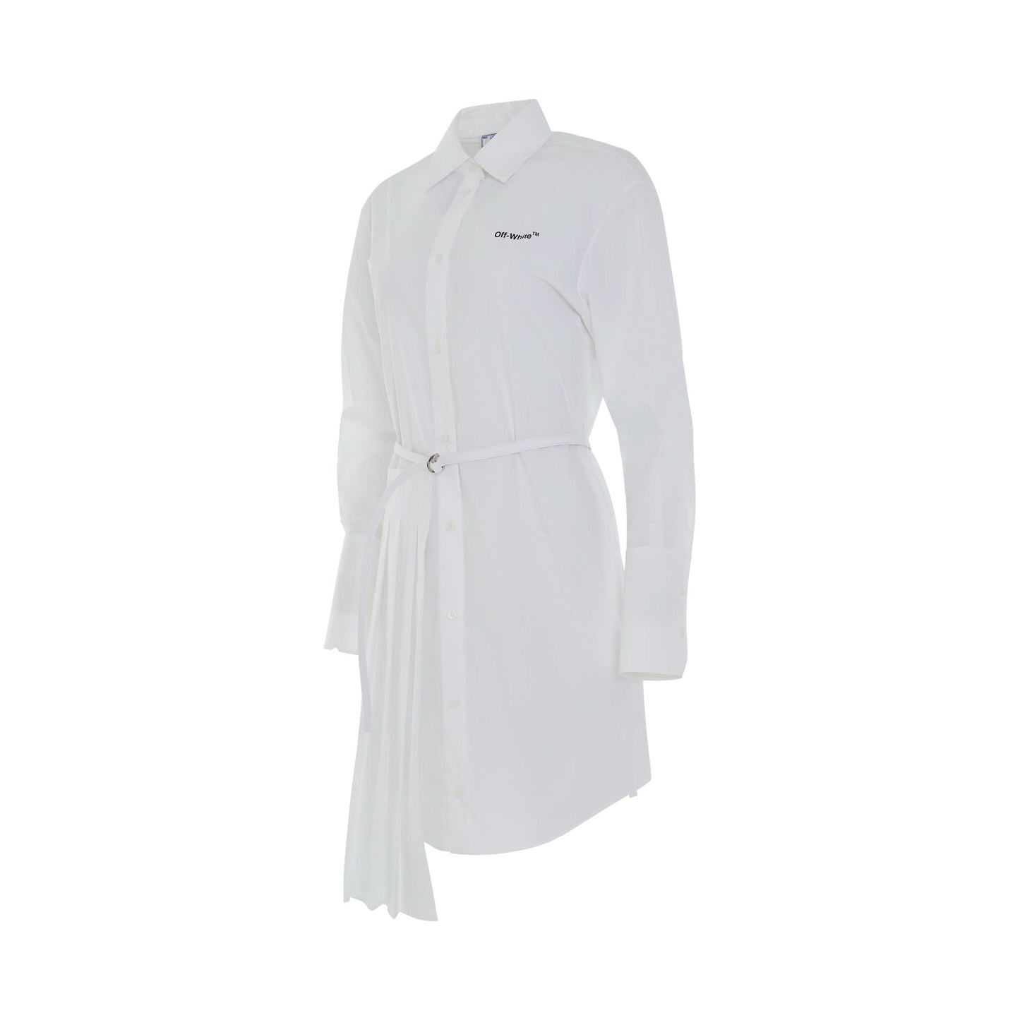 OFF-WHITE Diagonal Plisse Shirt Dress (White)
