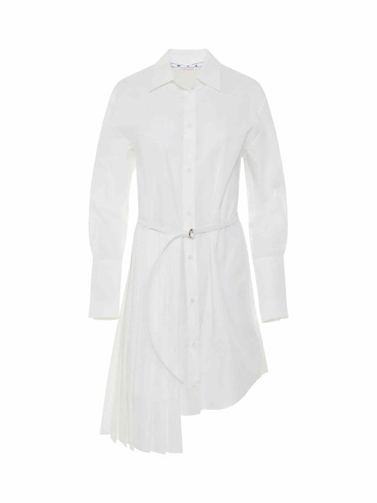 Image of Dresses. Productname: OFF-WHITE Corporate Plisse Shirt Dress in WHITE colour by brand - OFF-WHITE