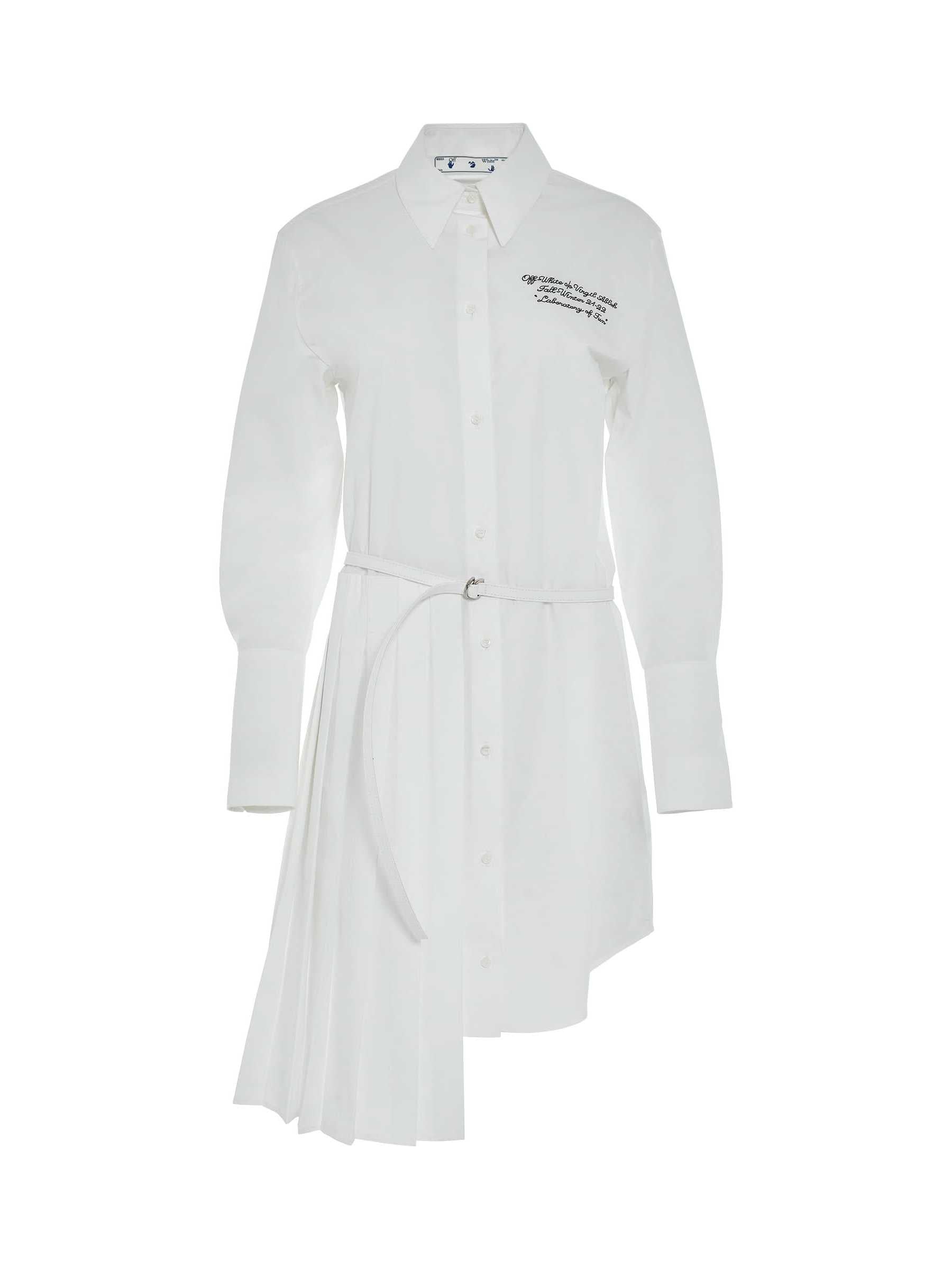 Image of Dresses. Productname: OFF-WHITE Popel Plisse Shirt Dress in WHITE colour by brand - OFF-WHITE