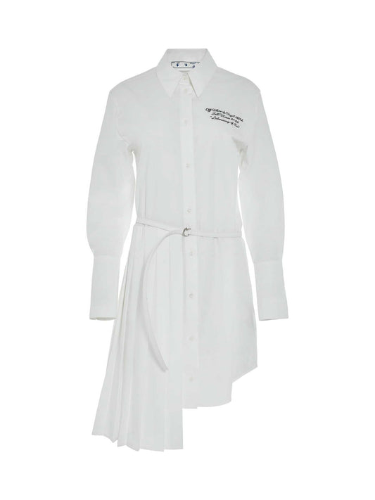 Image of Dresses. Productname: Popel Plisse Shirt Dress in White colour by brand - OFF-WHITE