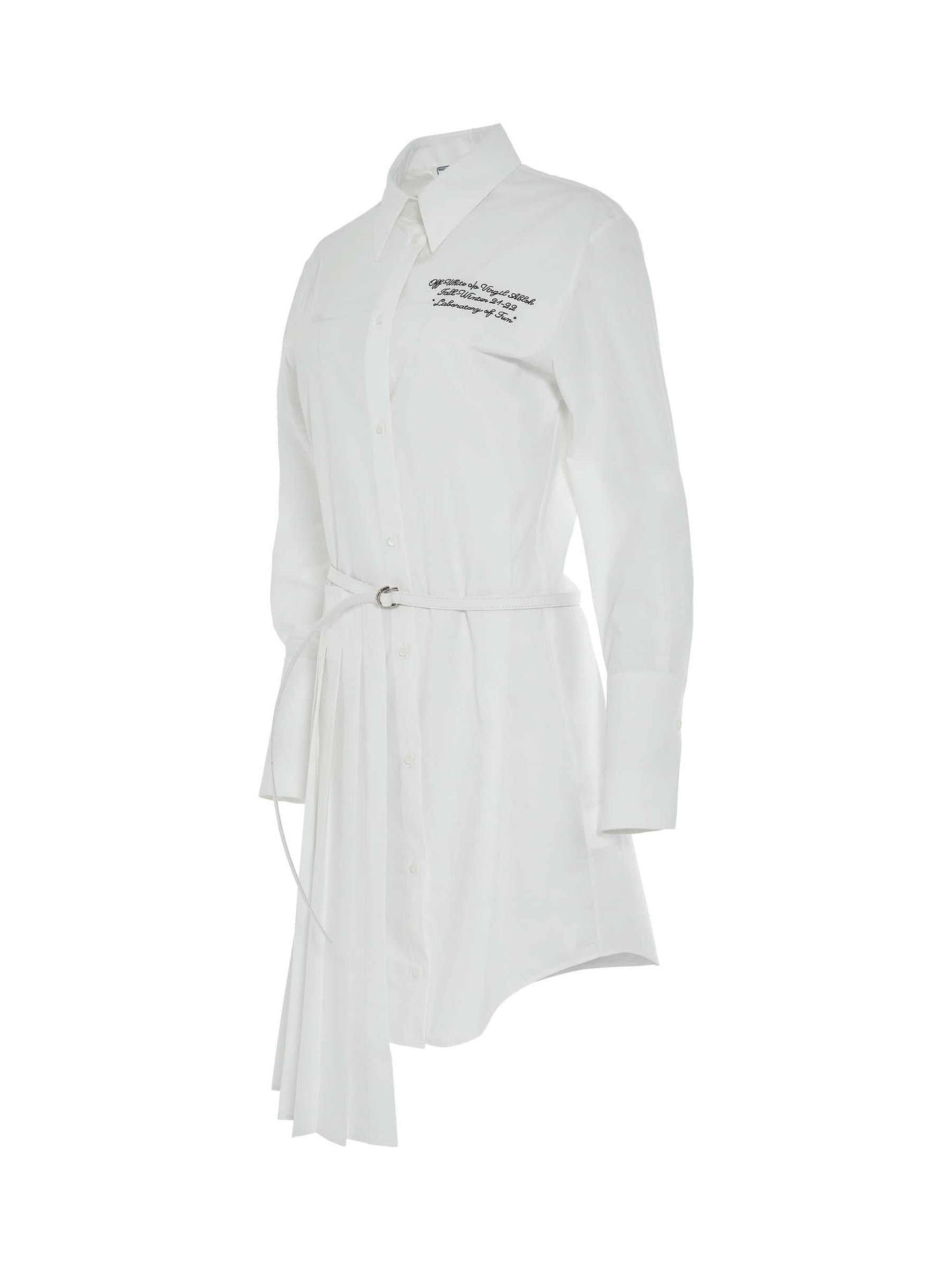 OFF-WHITE Popel Plisse Shirt Dress (White)