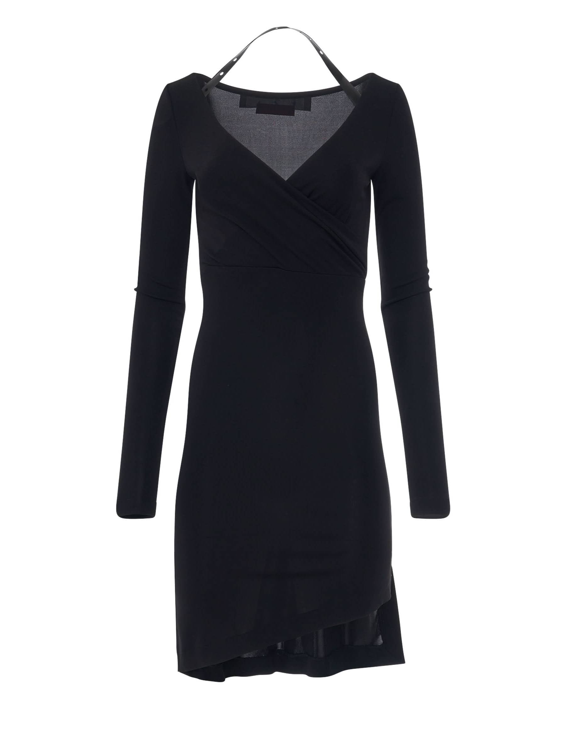 Image of Dresses. Productname: OFF-WHITE Fluid Jersey Twisted Long Sleeve Dress in BLACK colour by brand - OFF-WHITE