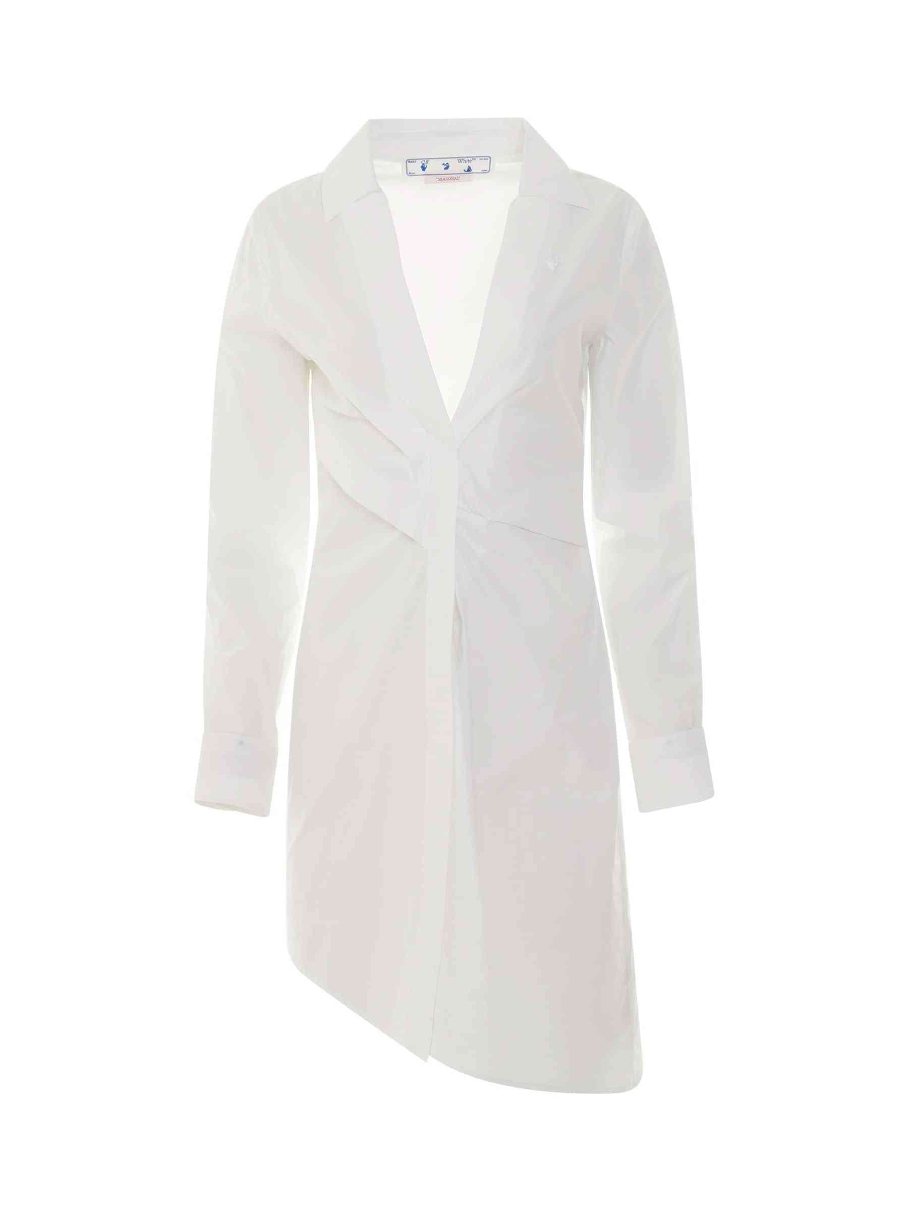 Image of Dresses. Productname: OFF-WHITE Popeline Draped Shirt Dress in WHITE colour by brand - OFF-WHITE