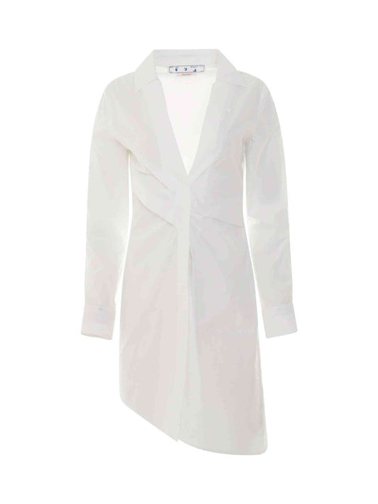 Image of Dresses. Productname: OFF-WHITE Popeline Draped Shirt Dress in White colour by brand - OFF-WHITE