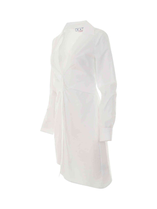 OFF-WHITE Popeline Draped Shirt Dress (White)