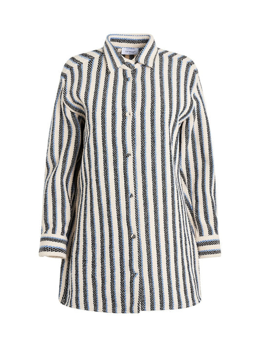 Image of a model wearing Tops. Productname: OFF-WHITE Stripes Overshirt in BLUE colour by brand - OFF-WHITE