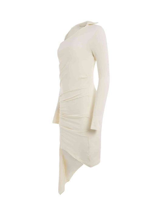 OFF-WHITE Viscose Crepe Draped Mini Dress (White)