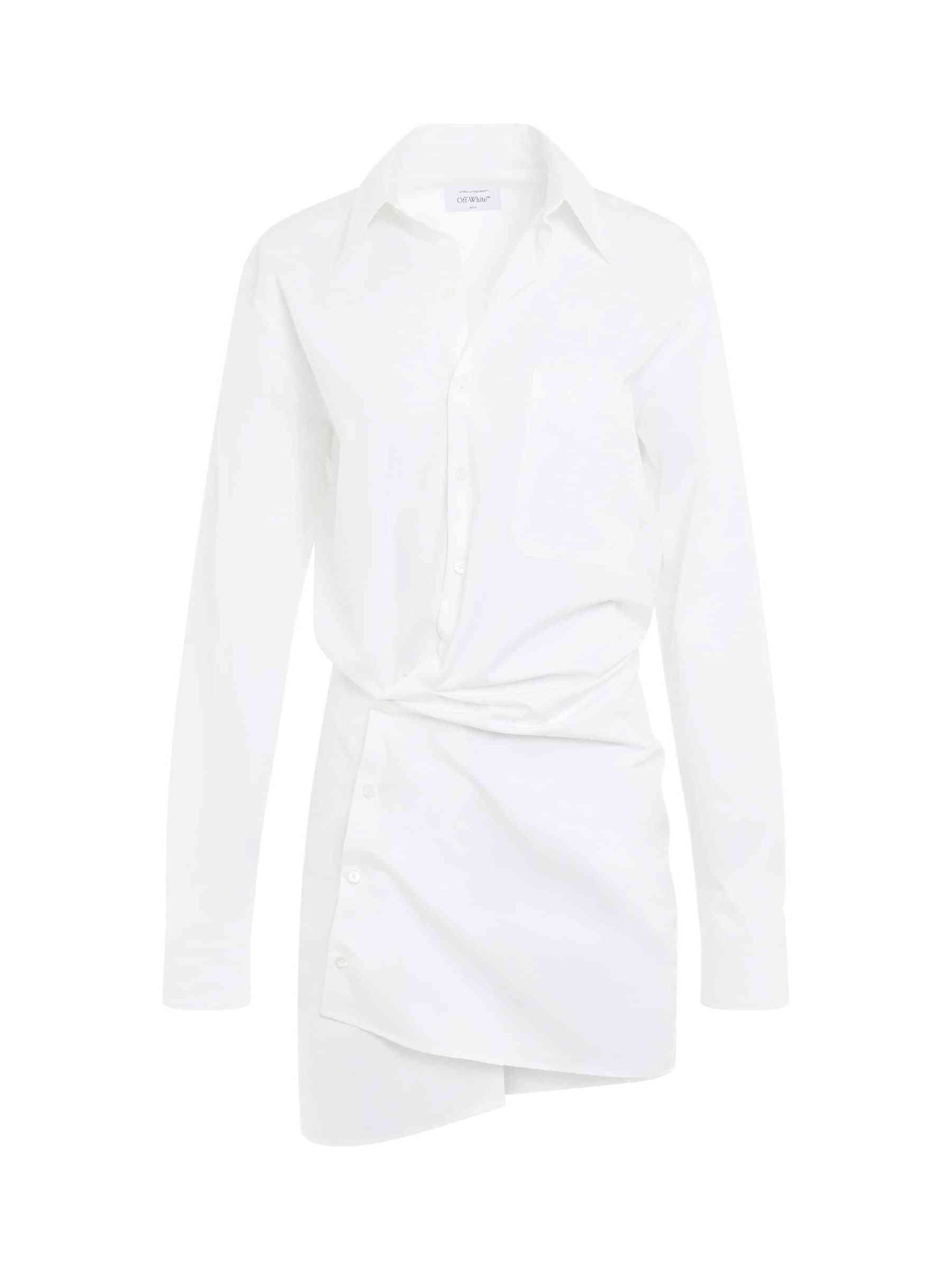Image of Dresses. Productname: OFF-WHITE Poplin Twist Shirt Dress in WHITE colour by brand - OFF-WHITE