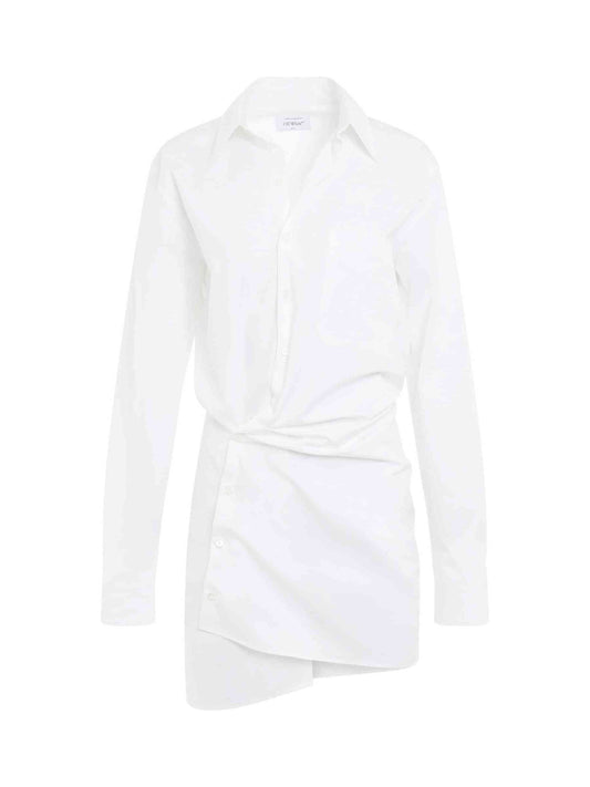 Image of Dresses. Productname: OFF-WHITE Poplin Twist Shirt Dress in White colour by brand - OFF-WHITE