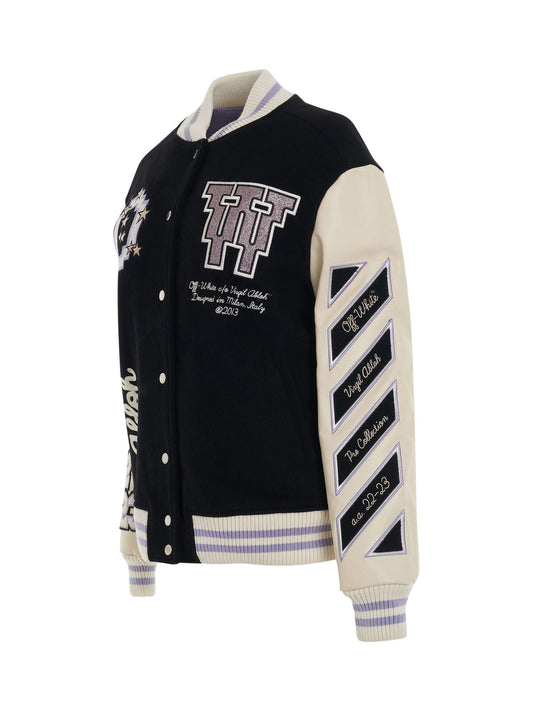 OFF-WHITE Embroidered Patch Logo Varsity Jacket (Black)