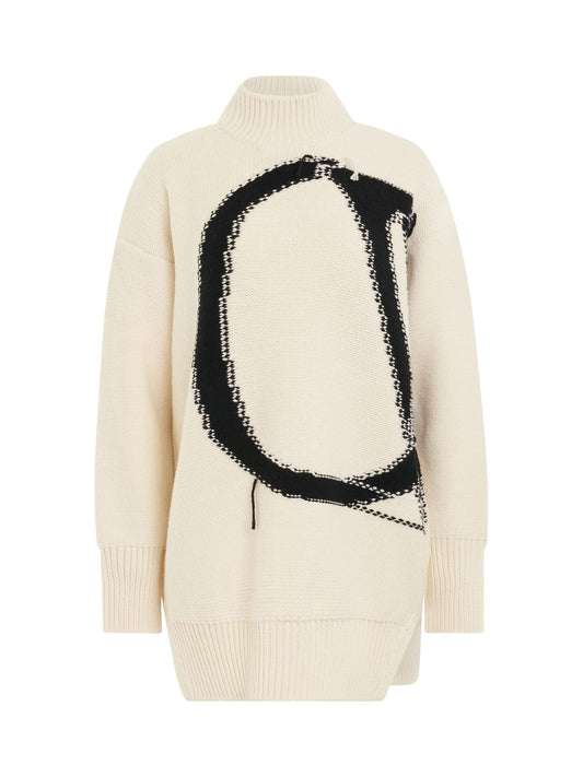 Image of a model wearing Outerwear. Productname: OW Maxi Logo Turtleneck Knitwear in White colour by brand - OFF-WHITE