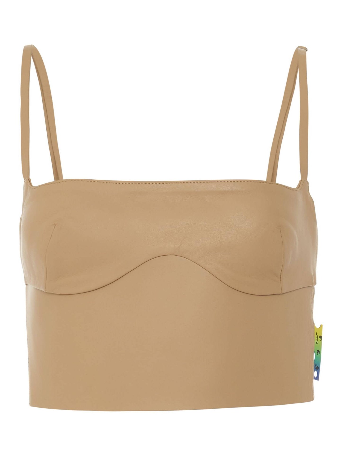 Image of a model wearing Tops. Productname: OFF-WHITE Leather Bustier in BROWN colour by brand - OFF-WHITE