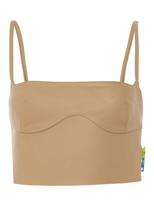 Image of a model wearing Tops. Productname: OFF-WHITE Leather Bustier in BROWN colour by brand - OFF-WHITE