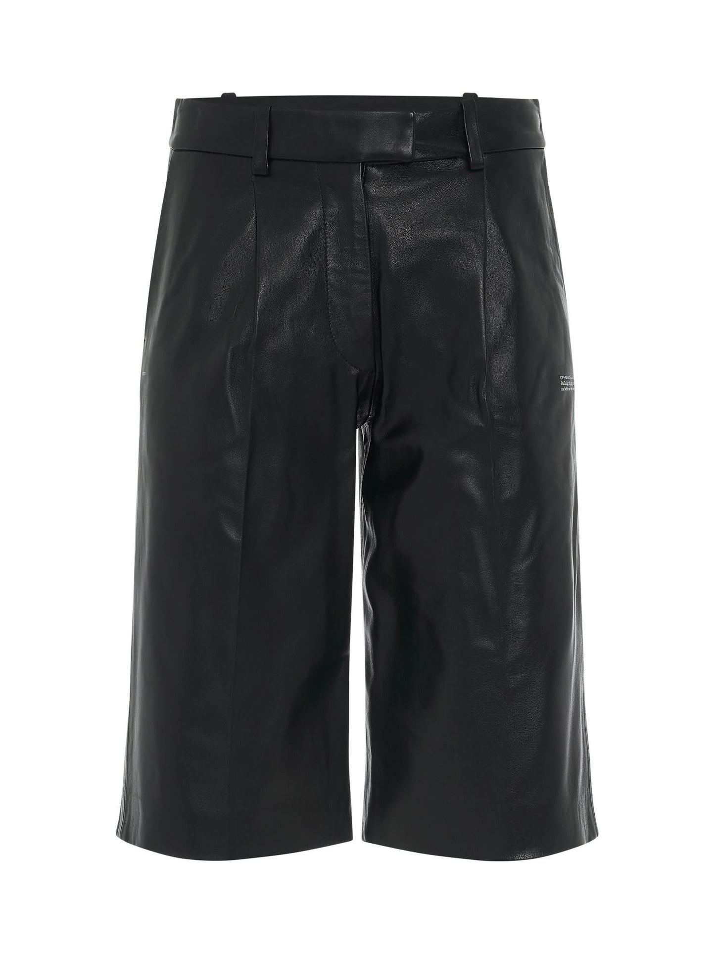 Image of a model wearing Shorts. Productname: OFF-WHITE Leather Formal Shorts in BLACK colour by brand - OFF-WHITE