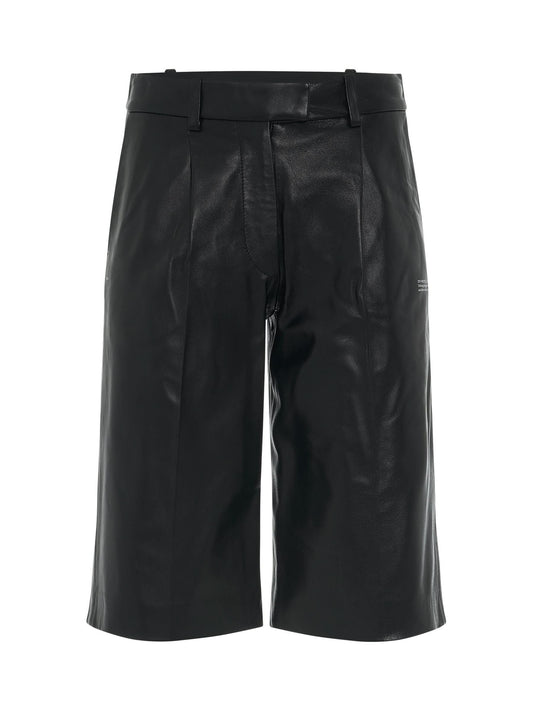 Image of a model wearing Shorts. Productname: OFF-WHITE Leather Formal Shorts in BLACK colour by brand - OFF-WHITE