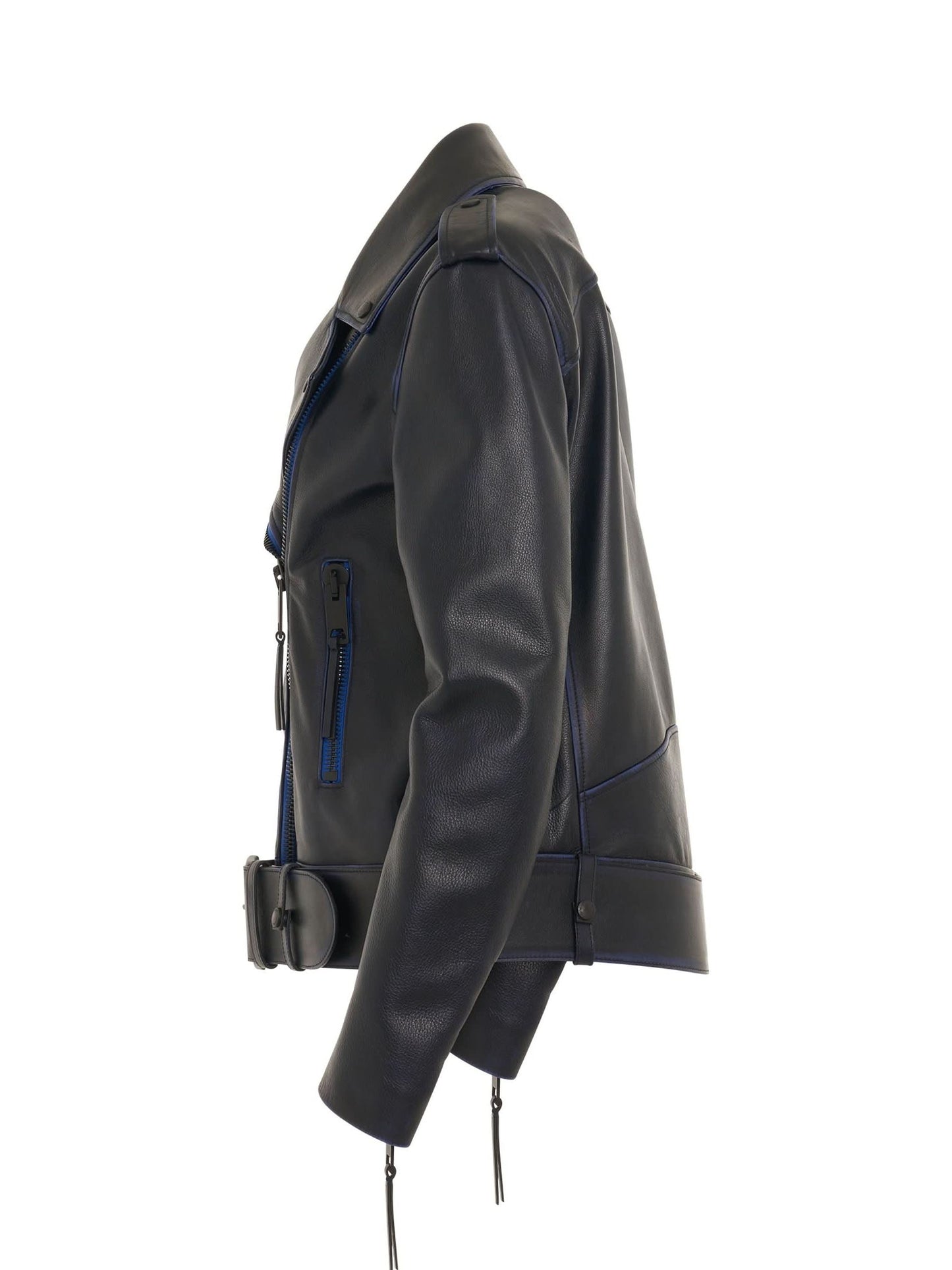 OFF-WHITE Vintage Oversize Leather Biker Jacket (Blue)