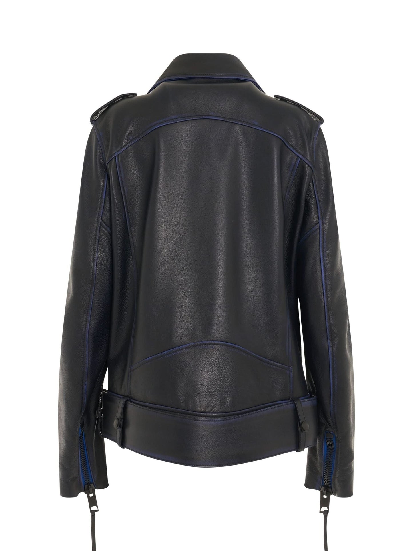 OFF-WHITE Vintage Oversize Leather Biker Jacket (Blue)