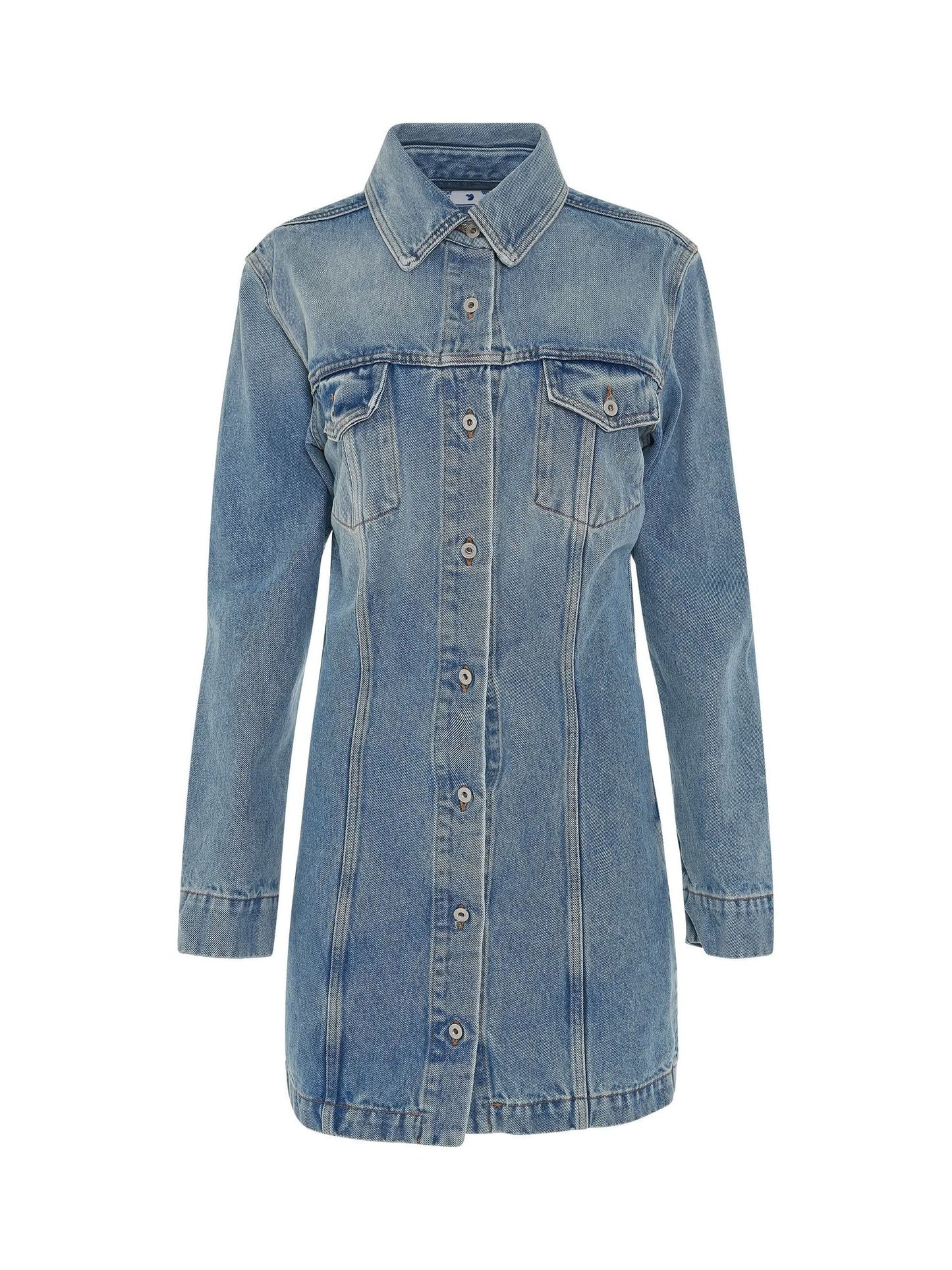 Image of Dresses. Productname: OFF-WHITE Denim Mini Dress in BLUE colour by brand - OFF-WHITE
