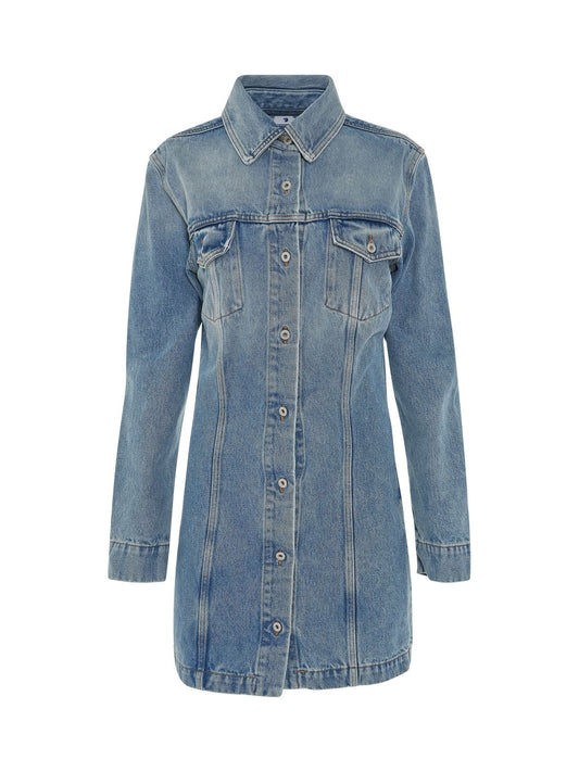 Image of Dresses. Productname: OFF-WHITE Denim Mini Dress in BLUE colour by brand - OFF-WHITE