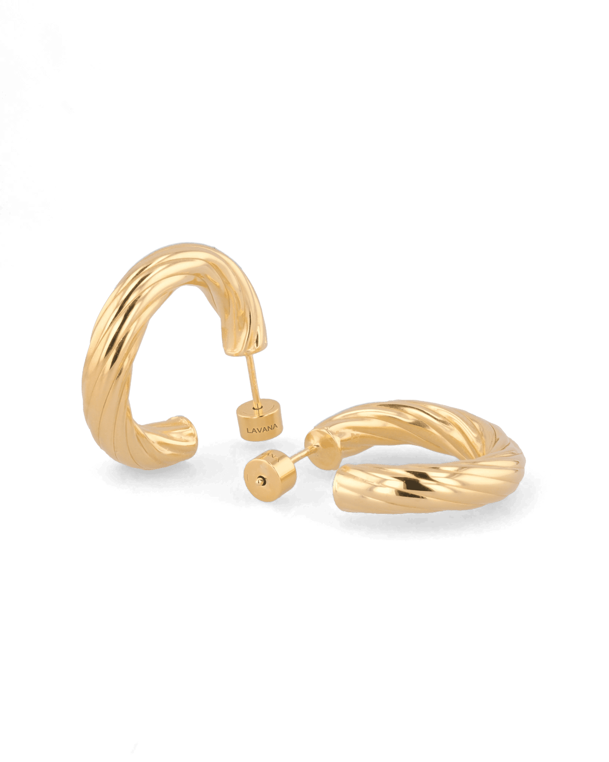 Image of Earrings. Product name - Oceania Gold Hoop Earrings in colour by brand - LAVANA