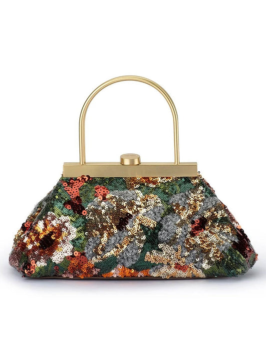Image of Accessories. Product name - Olga Berg Audrey Sequin Top Handle Bag in Bronze colour by brand - Olga Berg