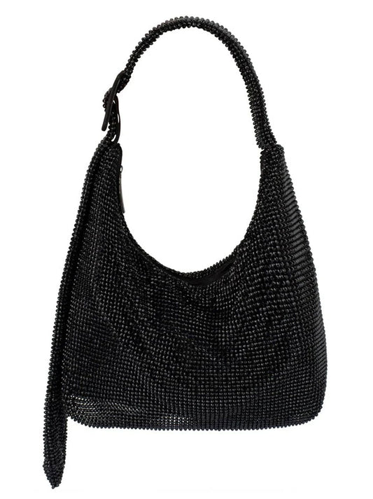 Image of Accessories. Product name - OLGA BERG CALYPSO CRYSTAL MESH BAG in Silver colour by brand - Olga Berg