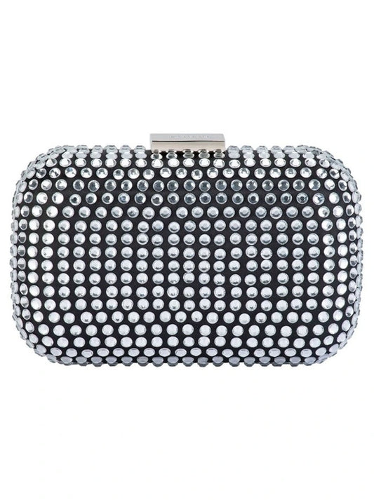 Image of Bags. Productname: OLGA BERG CAYDENCE HOTFIX CLUTCH in Black/Silver colour by brand - Olga Berg