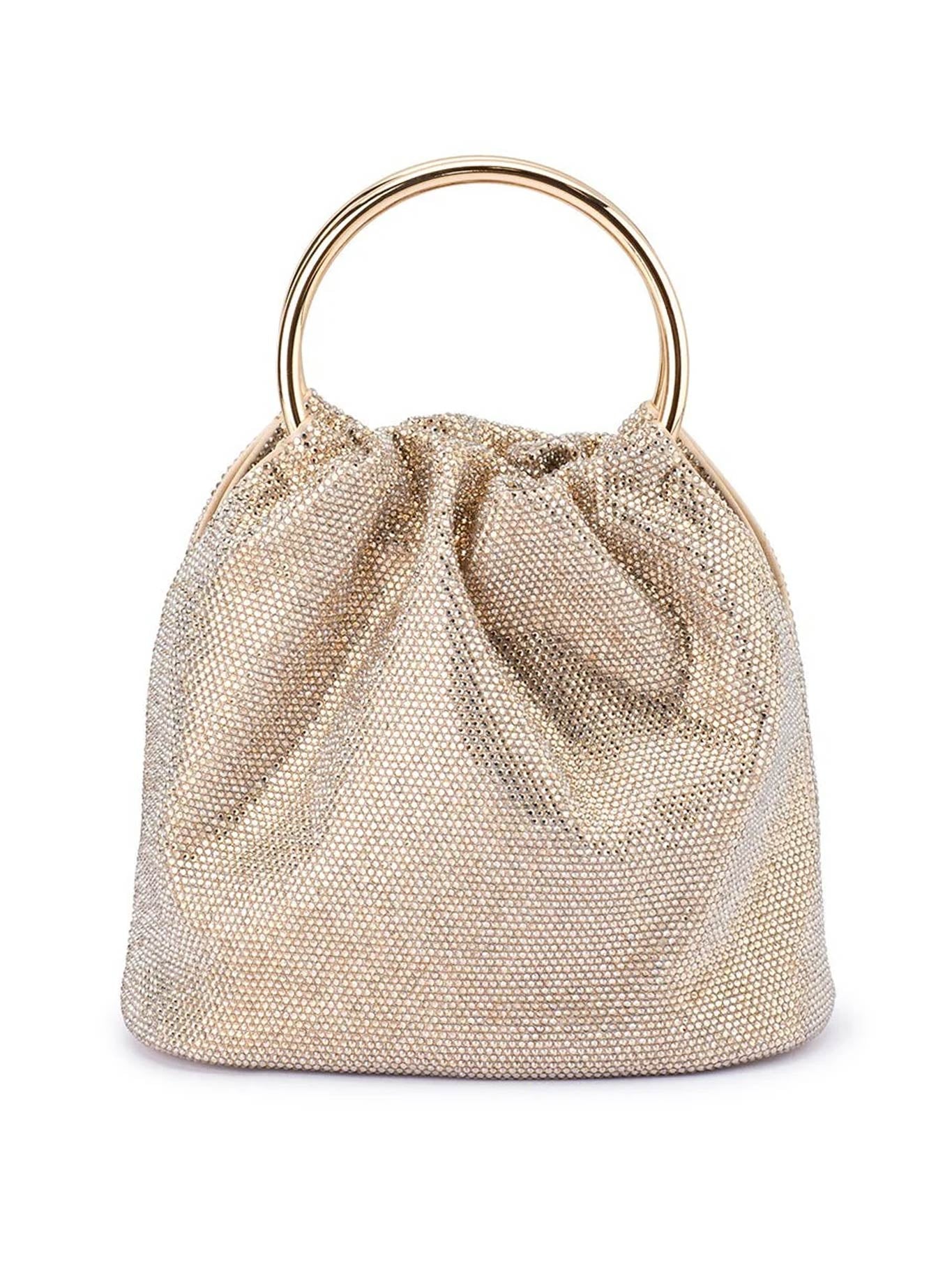 Image of Accessories. Product name - Olga Berg Mabel Crystal Top Handle Bag in Champagne colour by brand - Olga Berg