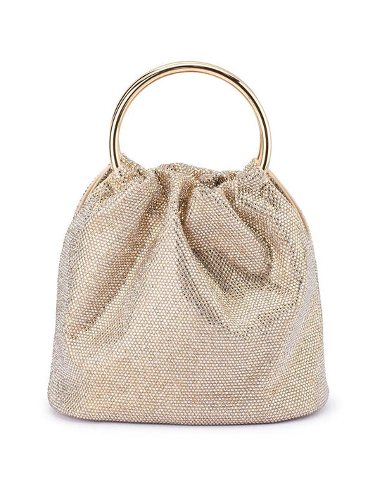 Image of Accessories. Product name - Olga Berg Mabel Crystal Top Handle Bag in Champagne colour by brand - Olga Berg