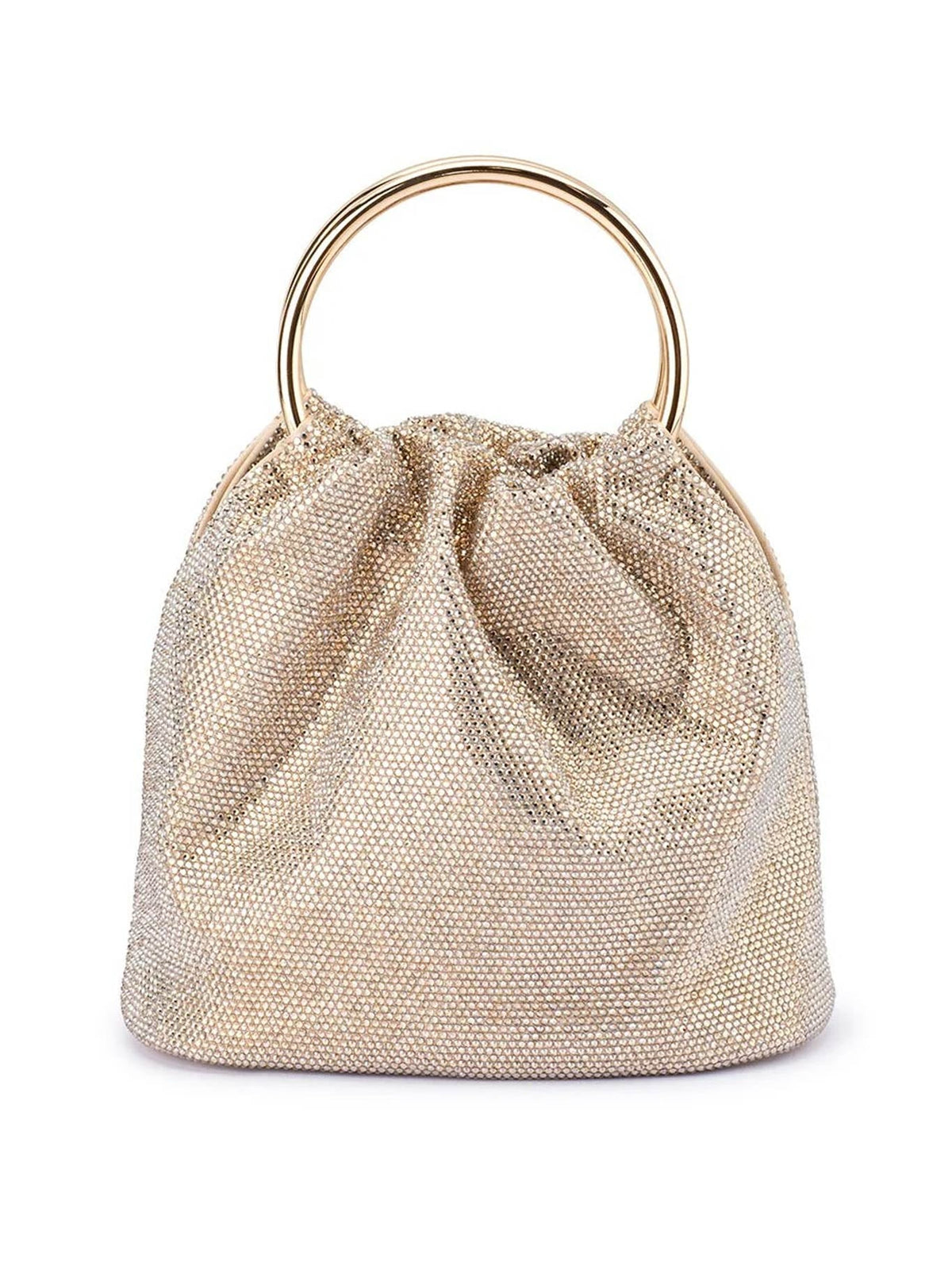 Image of Accessories. Product name - Olga Berg Mabel Crystal Top Handle Bag in Champagne colour by brand - Olga Berg