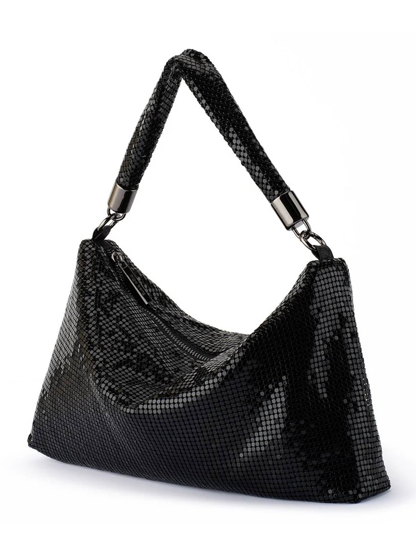 Olga Berg Marilla Mesh Zip Top Bag (Black)